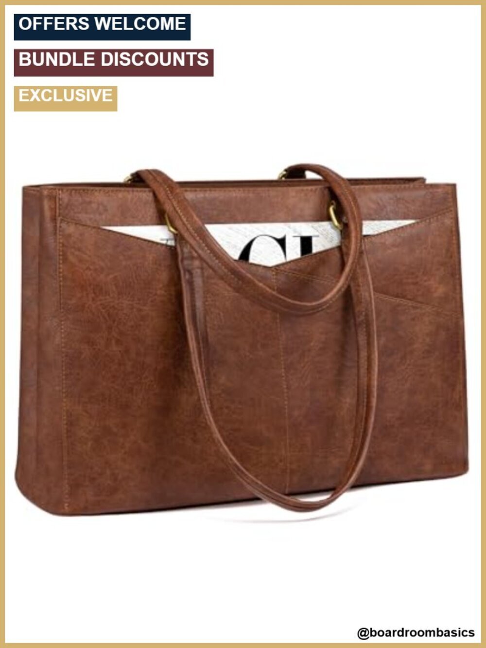 Vintage Leather Work Tote Bag 17.3 Inch Laptop Tote for Women, Waterproof PU